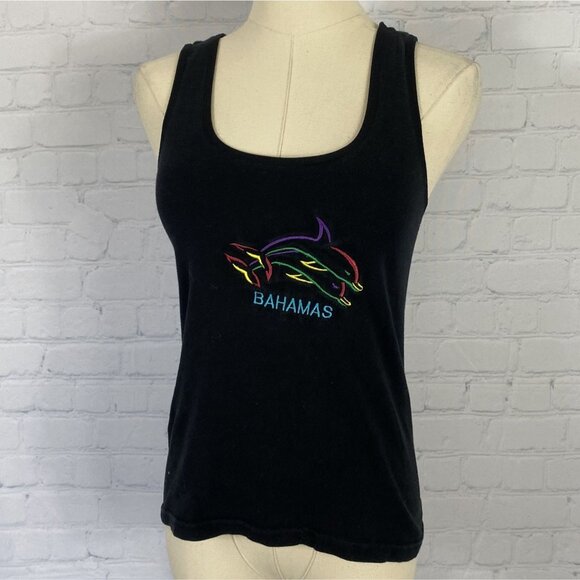 Small Black Embroidered Dolphin Bahamas Tank Top - Picture 1 of 6